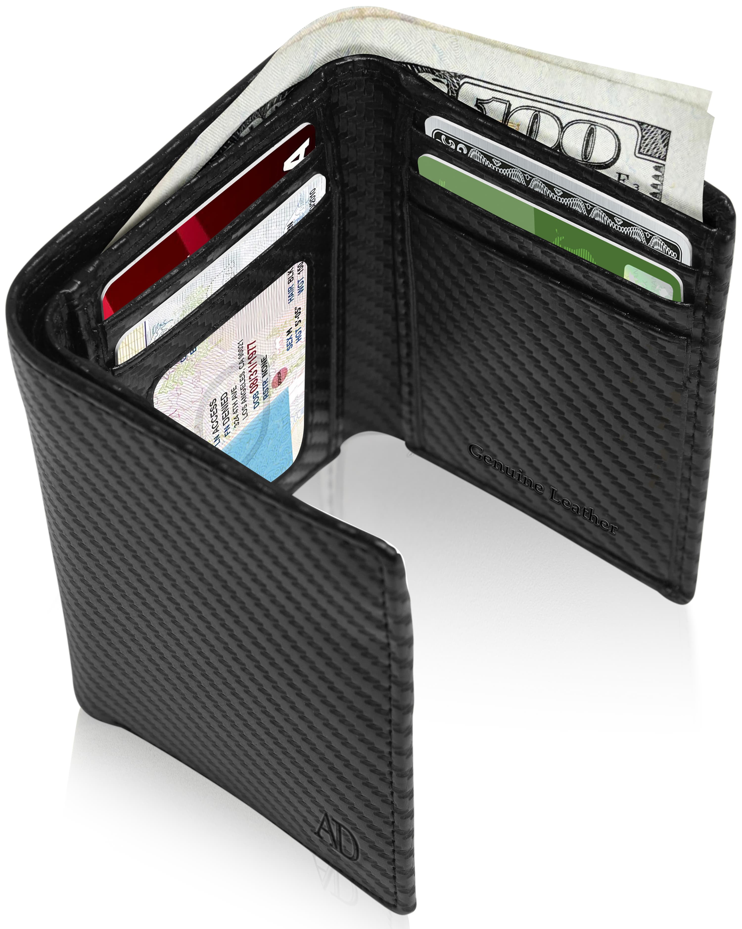 Slim Men's Tri-Fold Wallet Card Holder with ID Window - Black Brown - Al Fahd Store